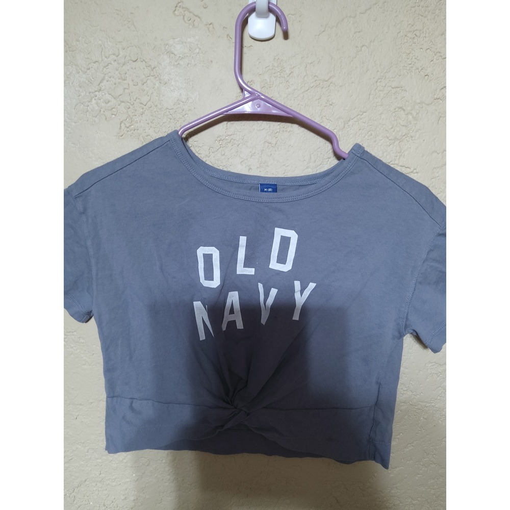 Old Navy Girls Blue Graphic Front Knot Crop T-Shirt Size M 8